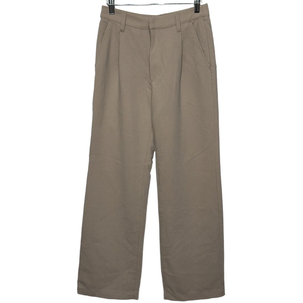 Abercrombie & Fitch Khaki Pleated High Waisted Straight Trousers Pants Size 28 6